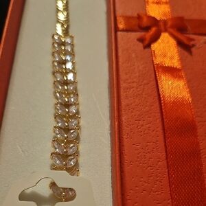 14k Plated Gold and White Cz Chain Bracelet